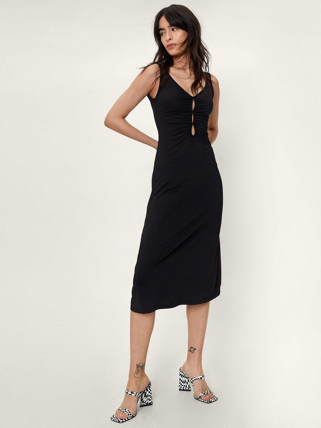 nasty gal cut out ruched a-line midi dress