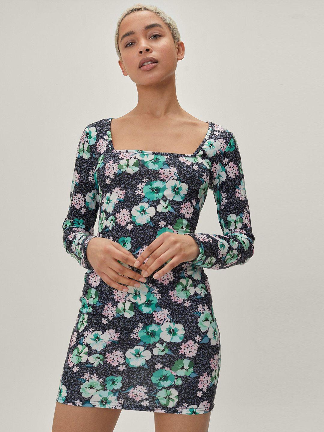 nasty gal floral square neck bodycon mini dress