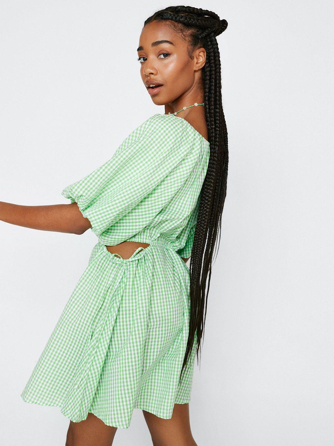 nasty gal green & white checked a-line dress
