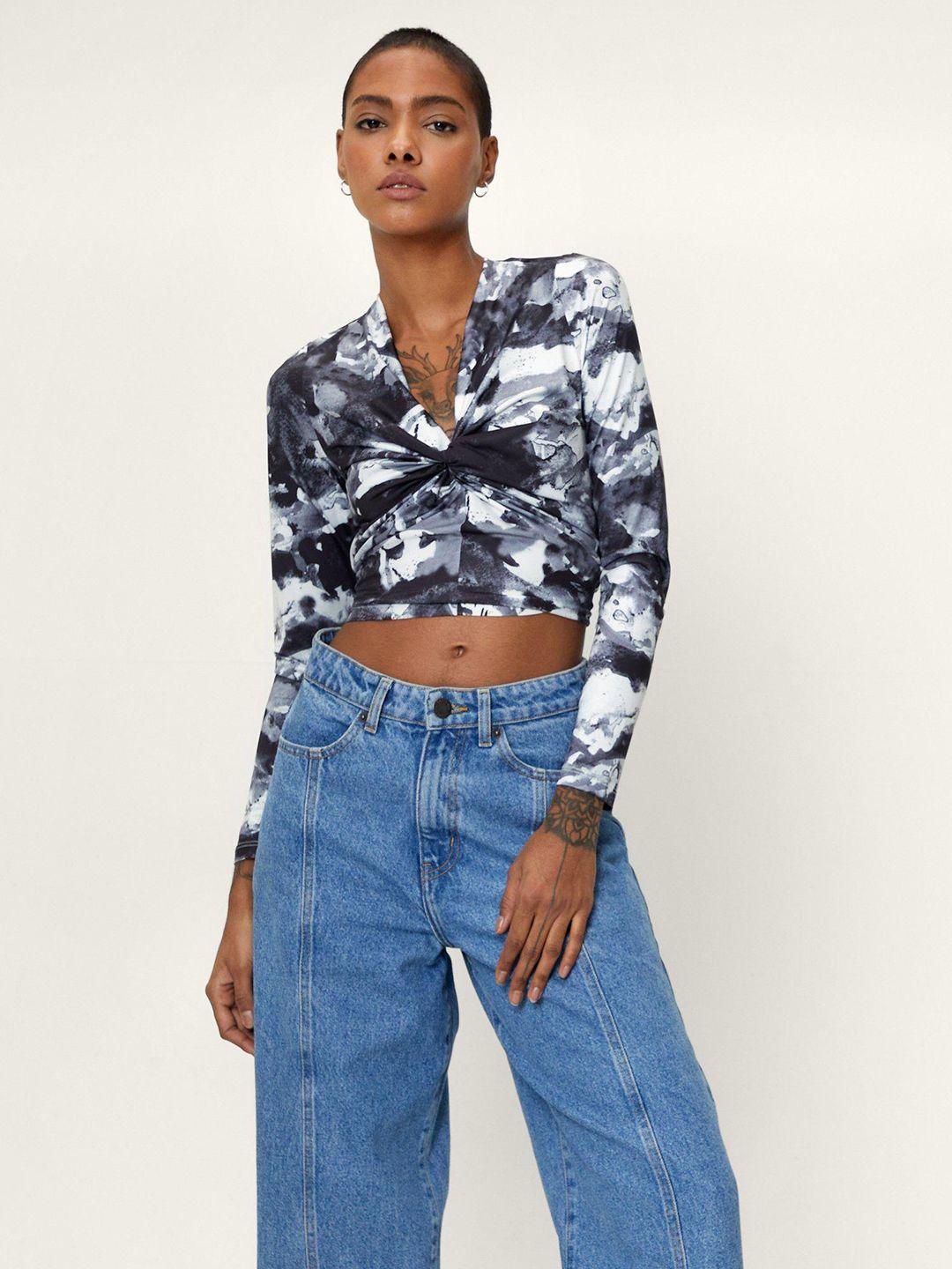 nasty gal printed ruched crop top