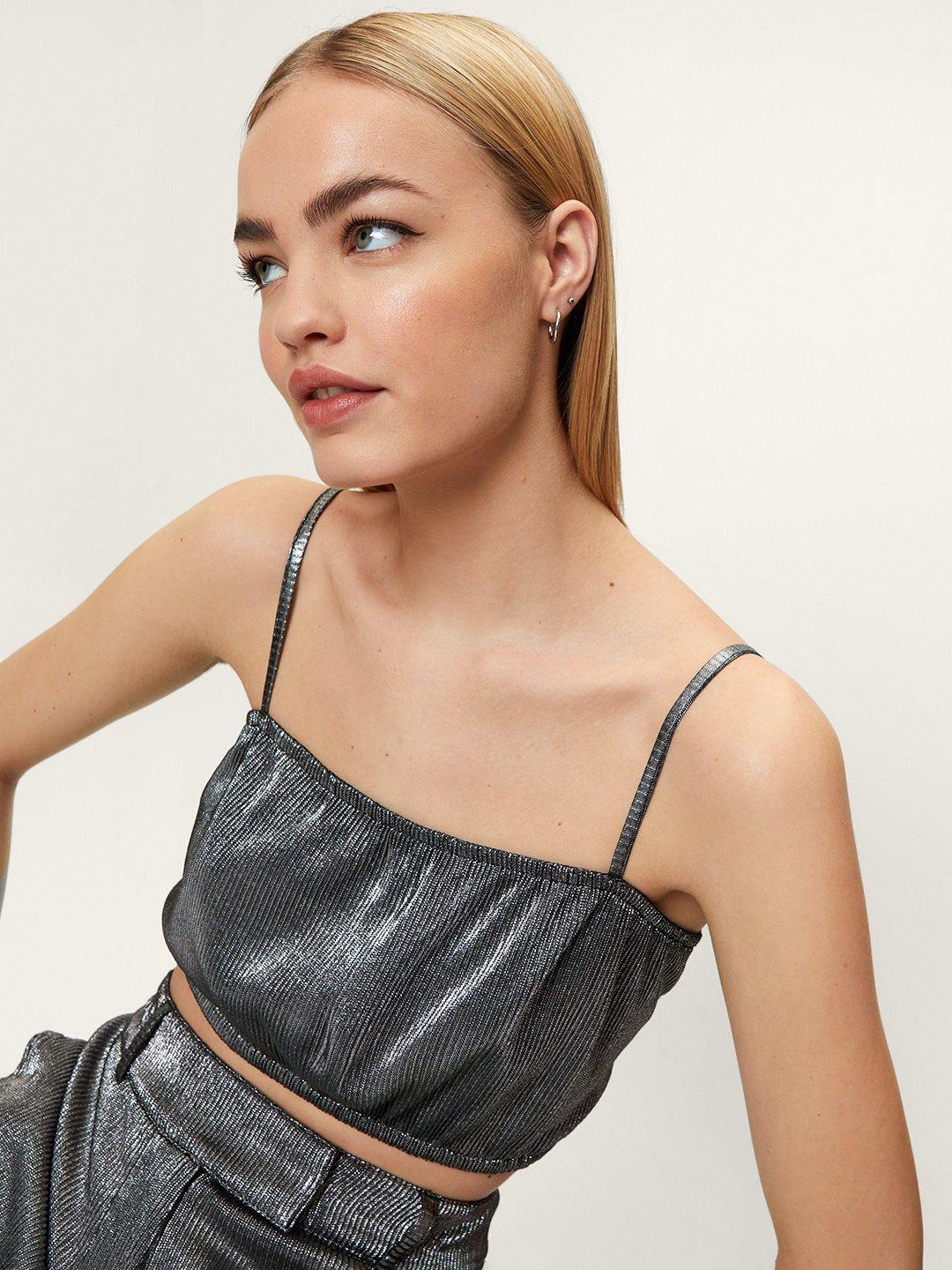 nasty gal silver shimmery crop top