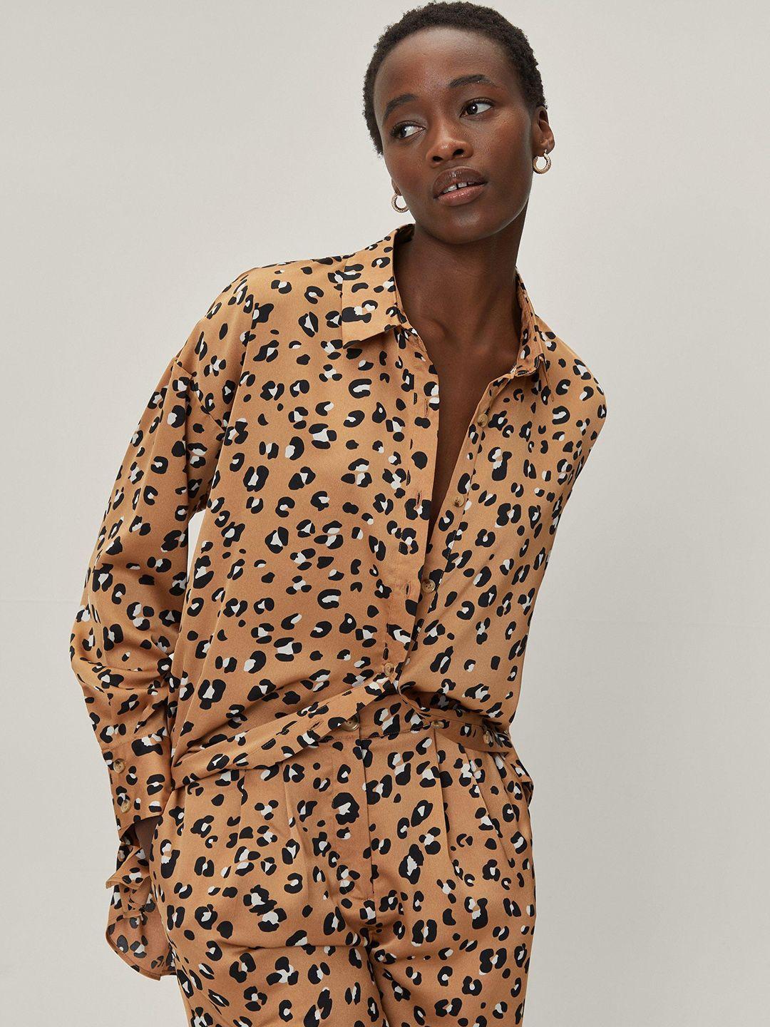 nasty gal women leopard print oversized satin shirt