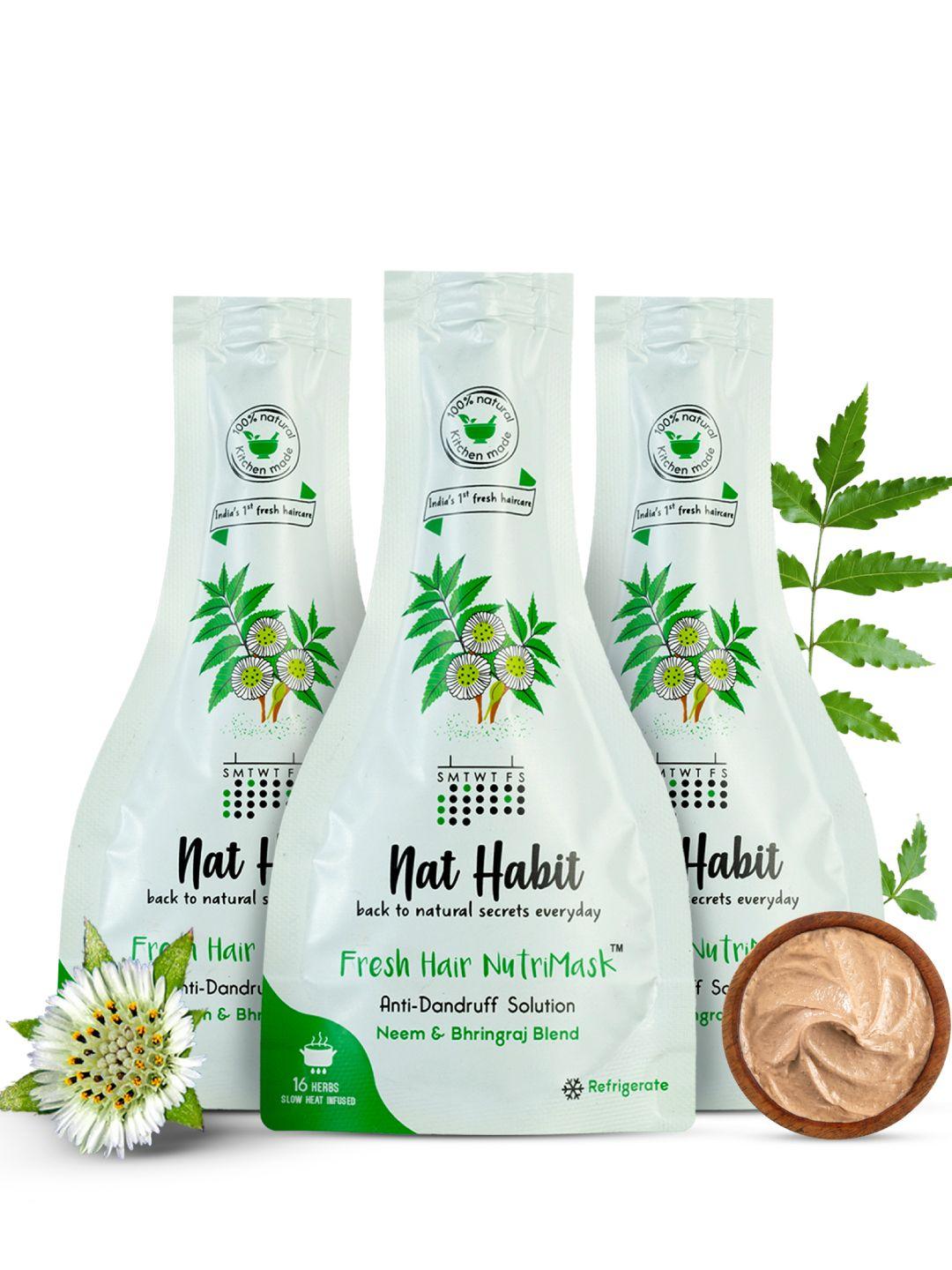 nat habit set of 3 neem & bhringraj blend hair nutrimask for anti-dandruff - 40g each