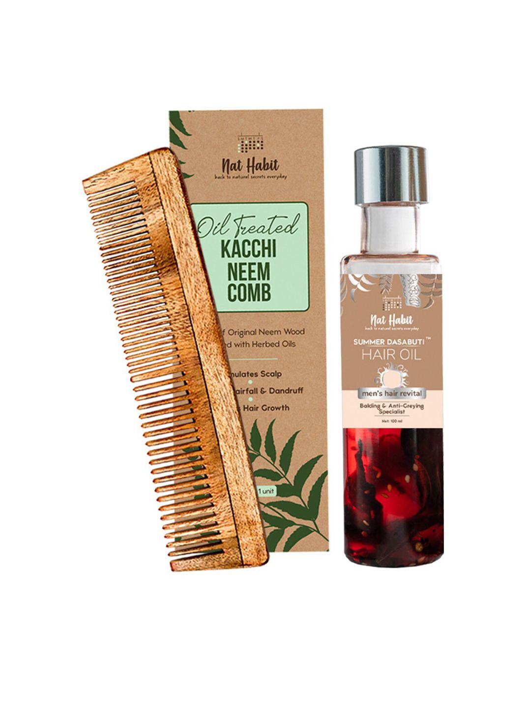 nat habit set of kacchi neem comb & men summer dasabuti revital hair oil (100ml)