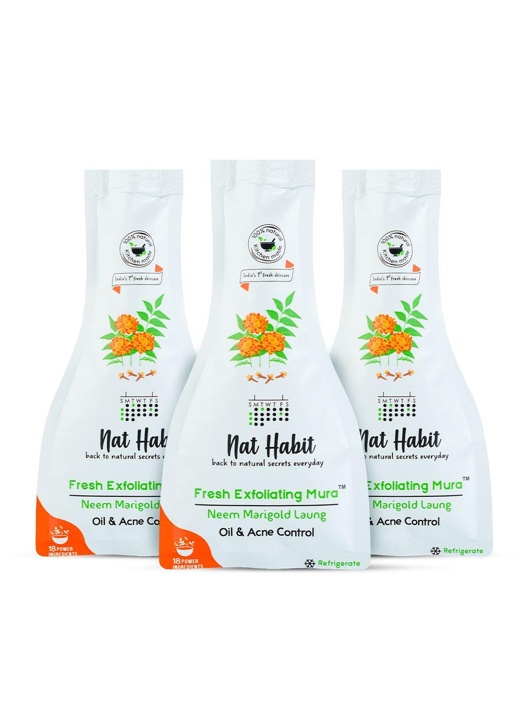 nat habit set of 3 fresh exfoliating mura with neem marigold  laung face scrub - 25g each