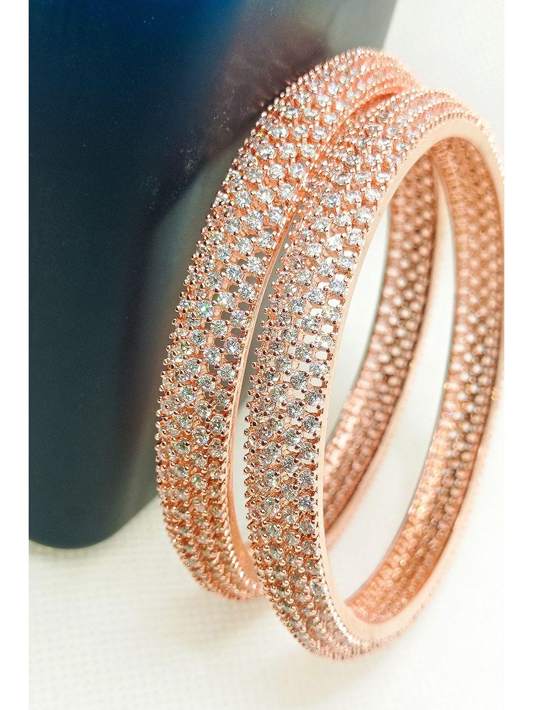 nathany jewels set of 2 rose gold-plated & white ad studded bangles