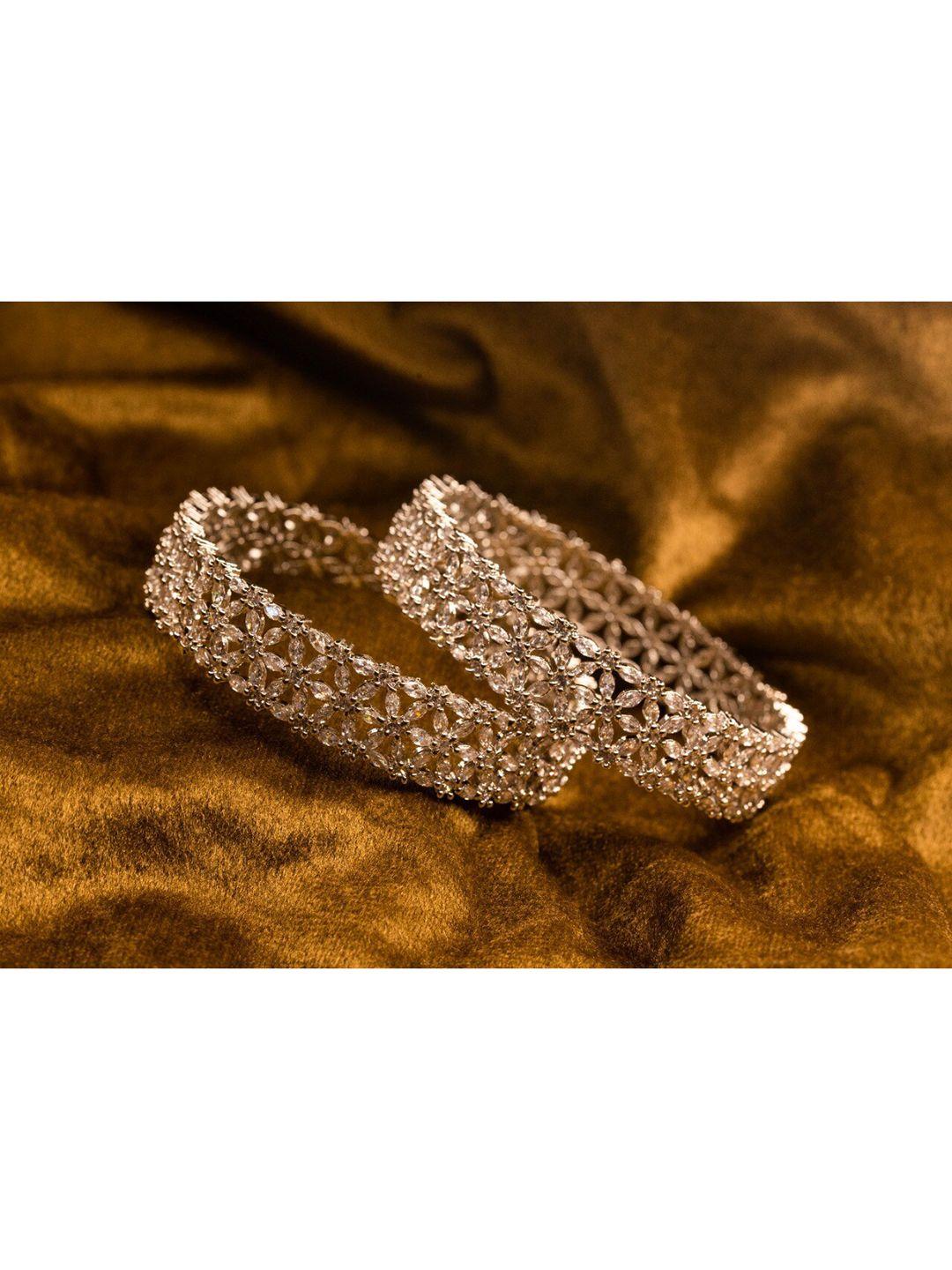 nathany jewels set of 2 silver-plated cz stone studded bangles
