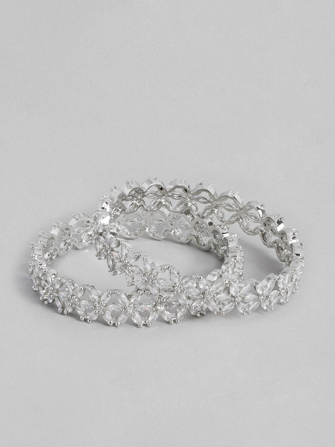 nathany jewels set of 2 silver-plated white cubic zirconia studded bangles
