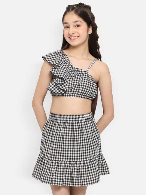 natilene kids black & white checks top with skirt