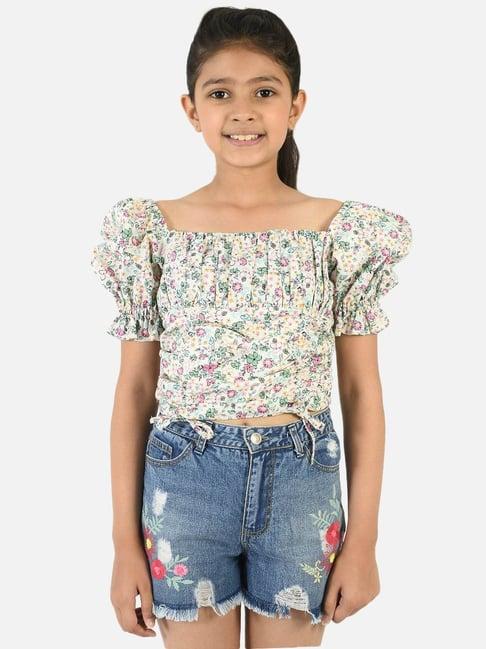 natilene kids multicolor cotton floral print top