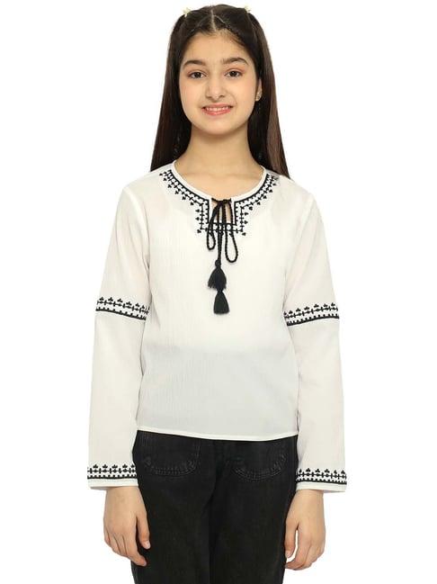 natilene kids white embroidered full sleeves top