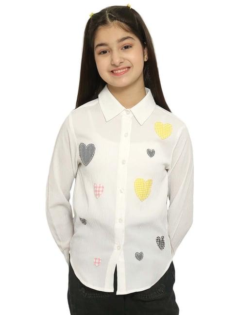 natilene kids white printed full sleeves shirt