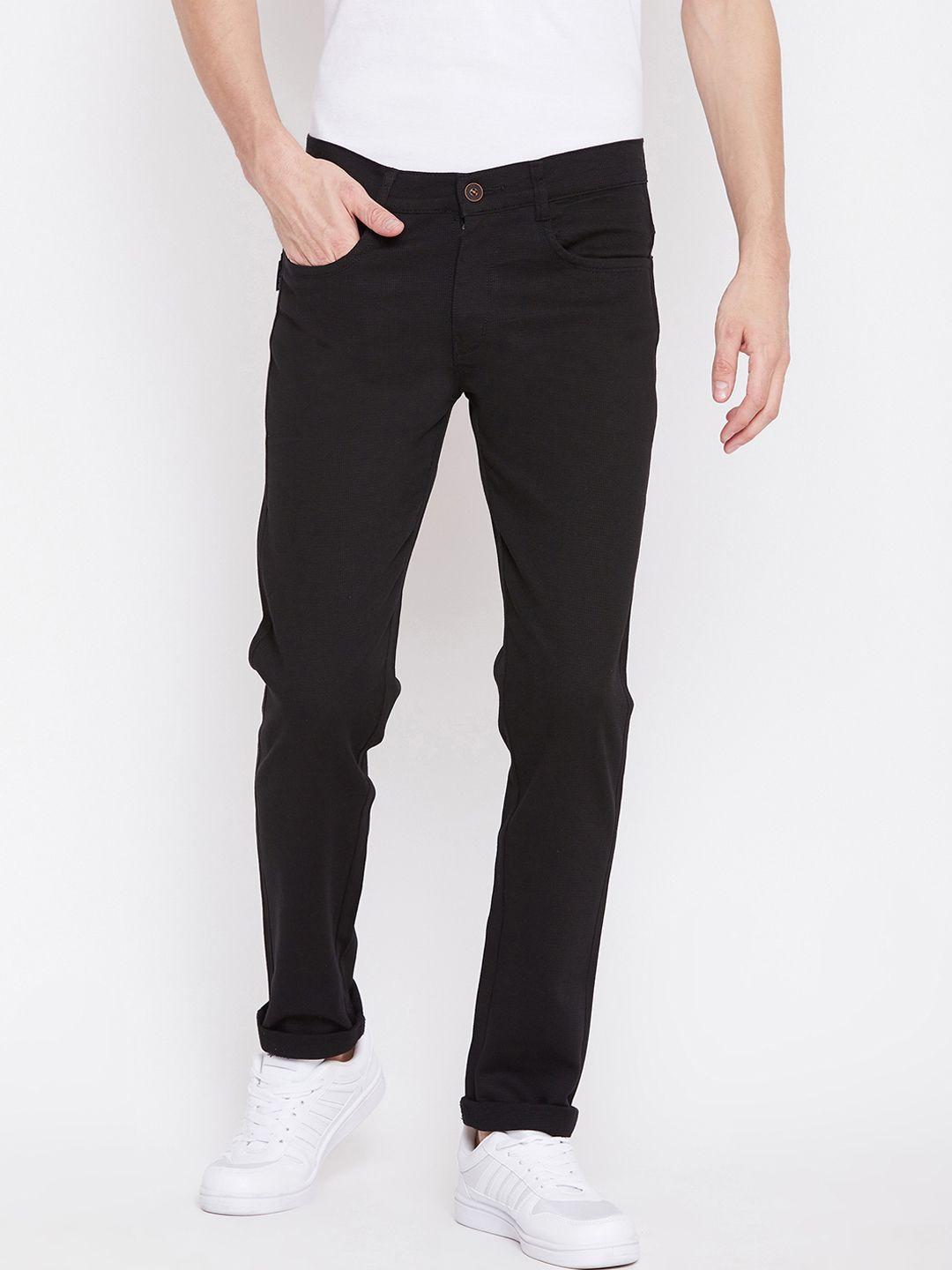 nation polo club men black slim fit solid regular trousers