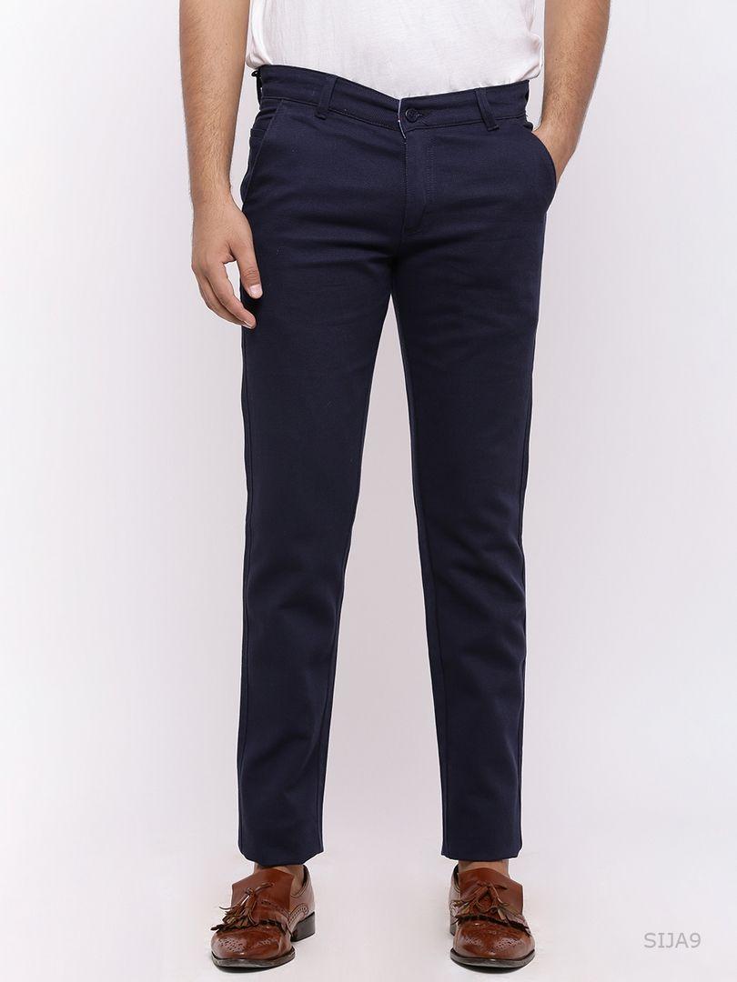 nation polo club men navy blue skinny fit solid chinos