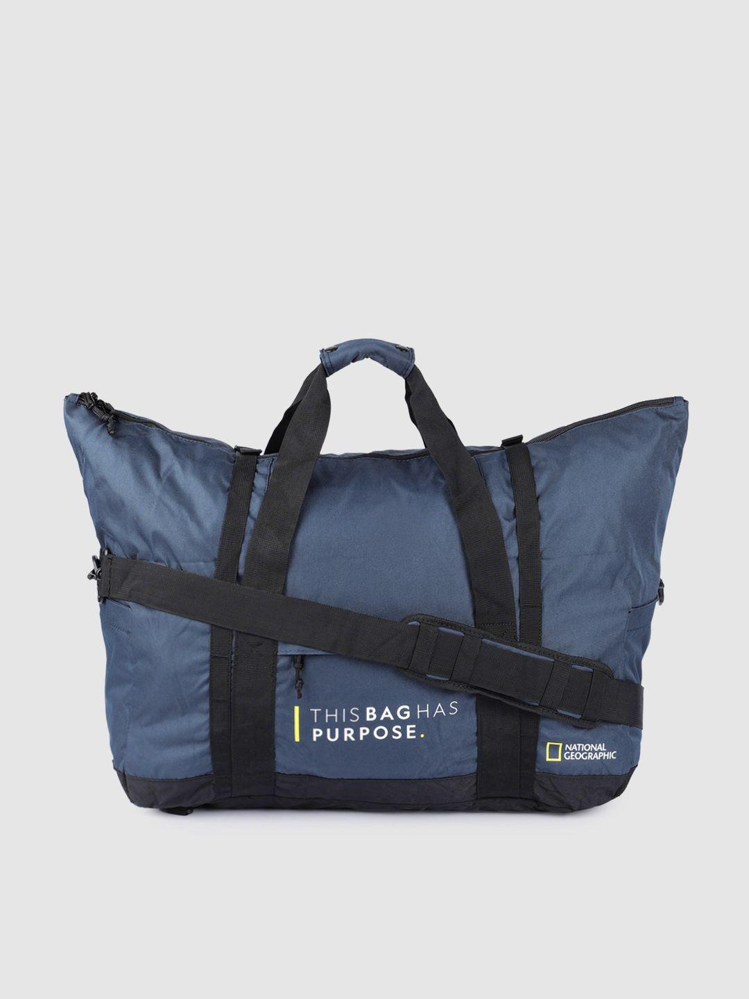 national geographic unisex navy blue typography duffle bag