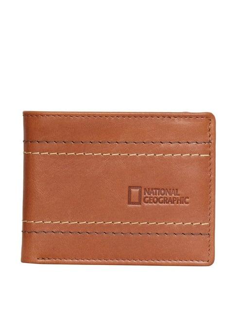 national geographic tan solid rfid bi-fold wallet for men