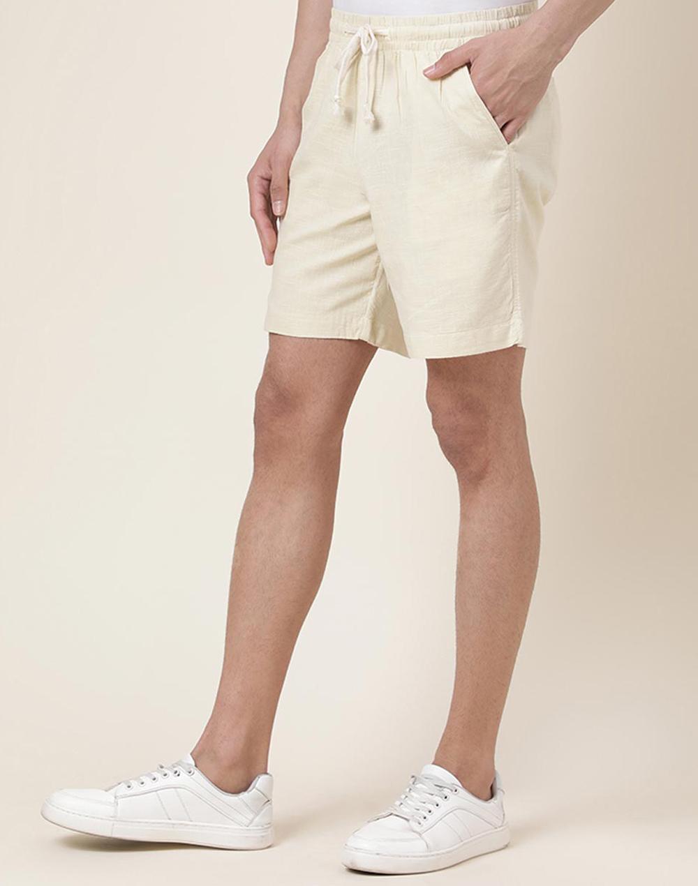 natural cotton knee length drawstring shorts