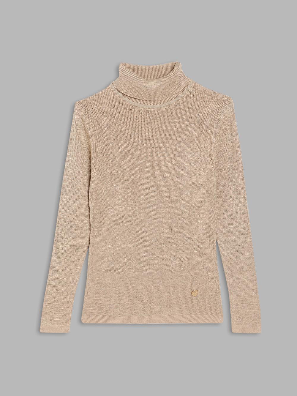 natural solid high neck sweater