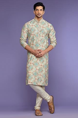 natural aqua silk kurta set