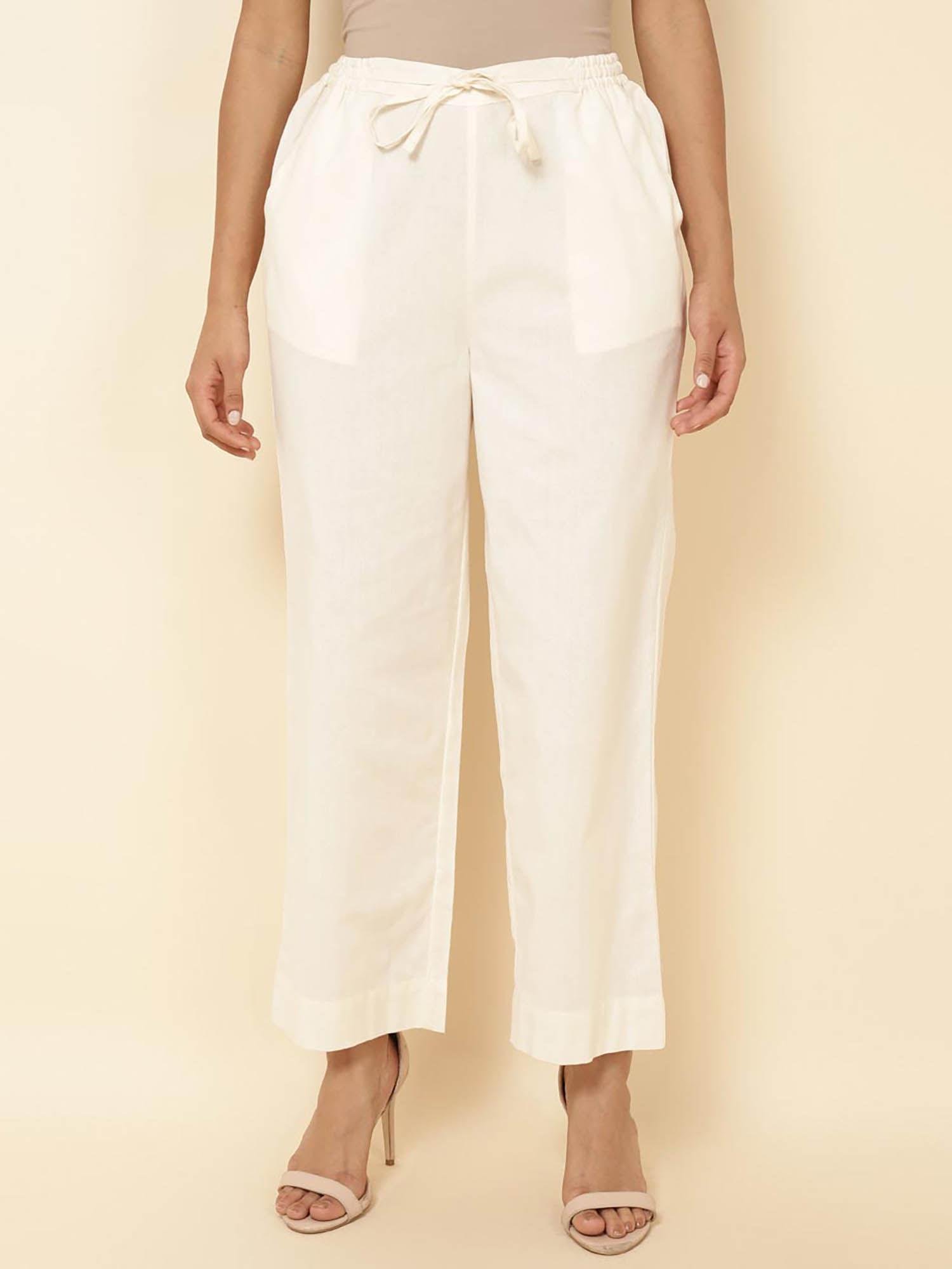 natural beige cotton full length formal pant