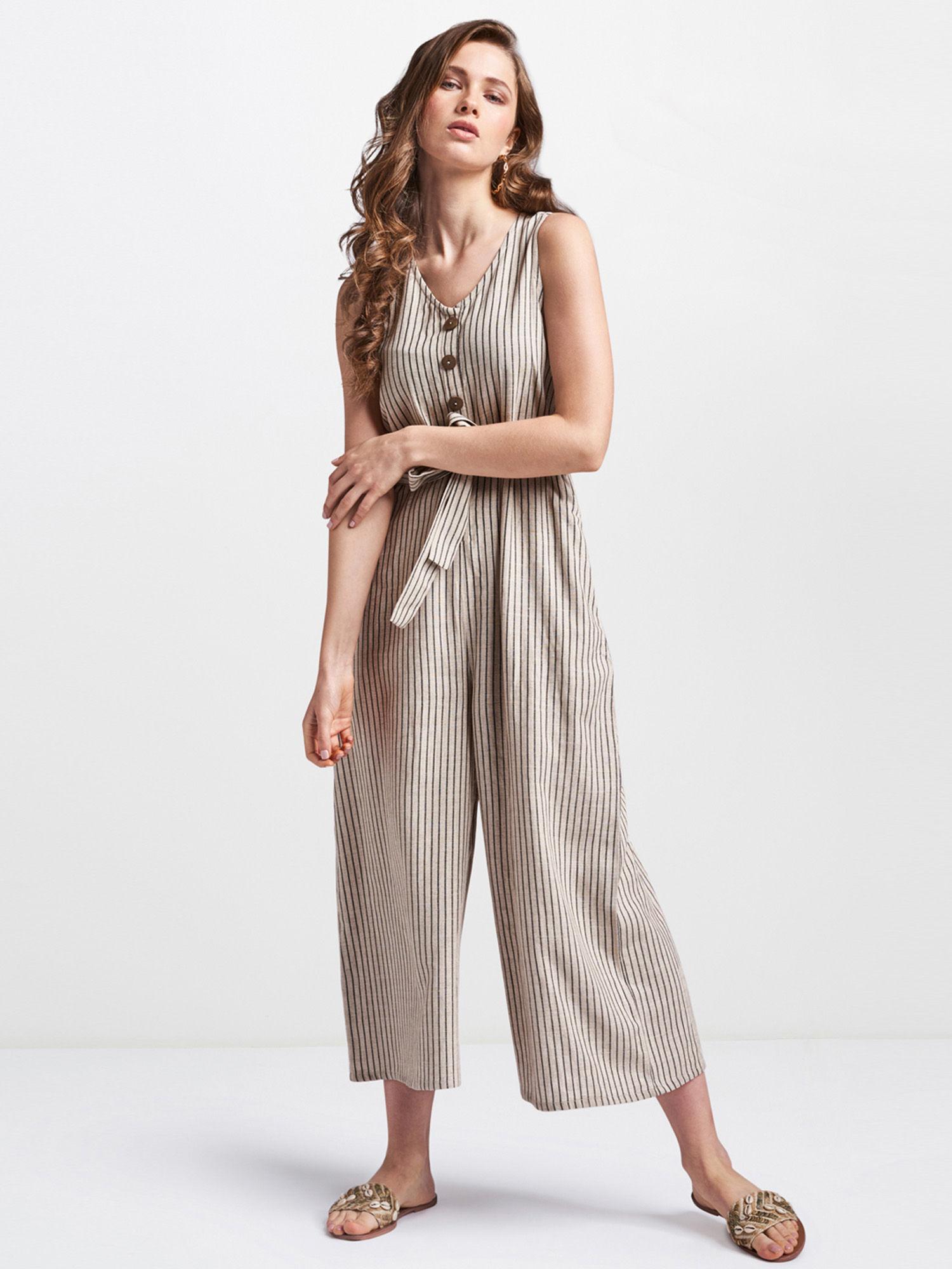 natural casual wear striped jumpsuit