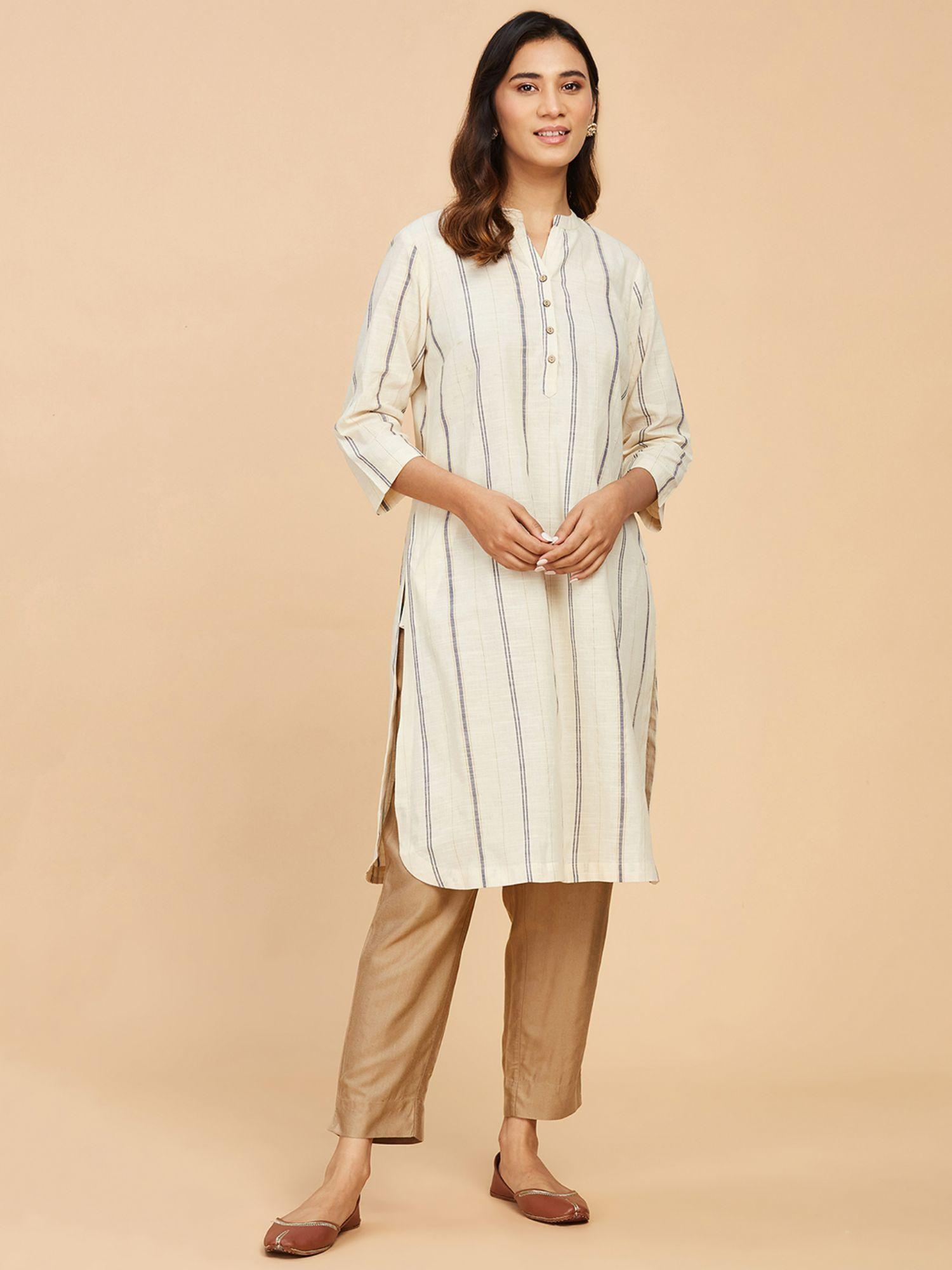 natural cotton blend straight knee length kurta