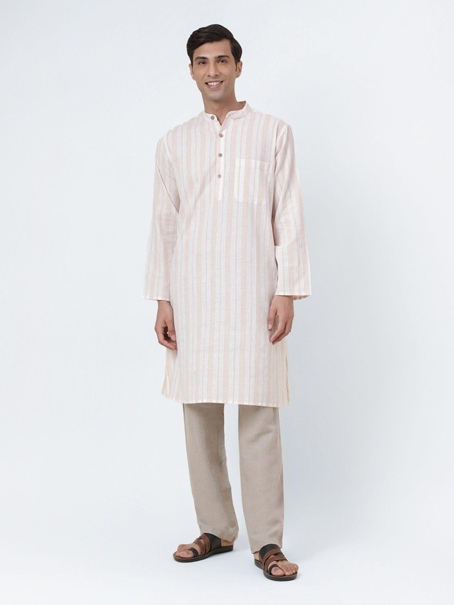 natural cotton blend striped long kurta