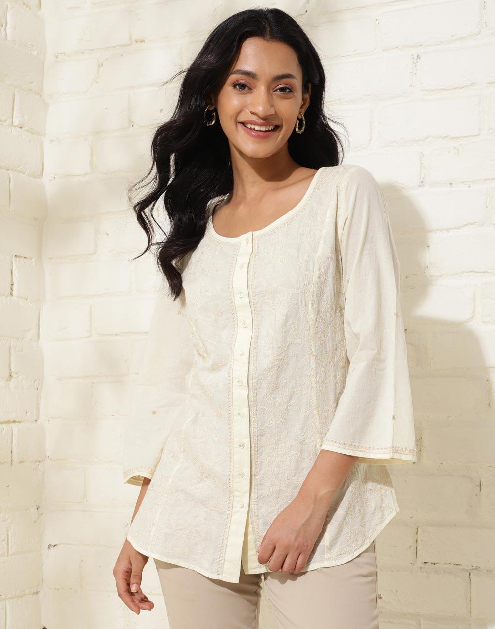 natural cotton chikankari shirt