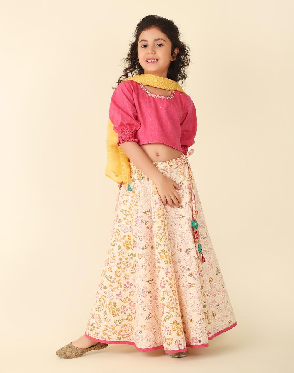 natural cotton hand block printed 3pc lehenga set