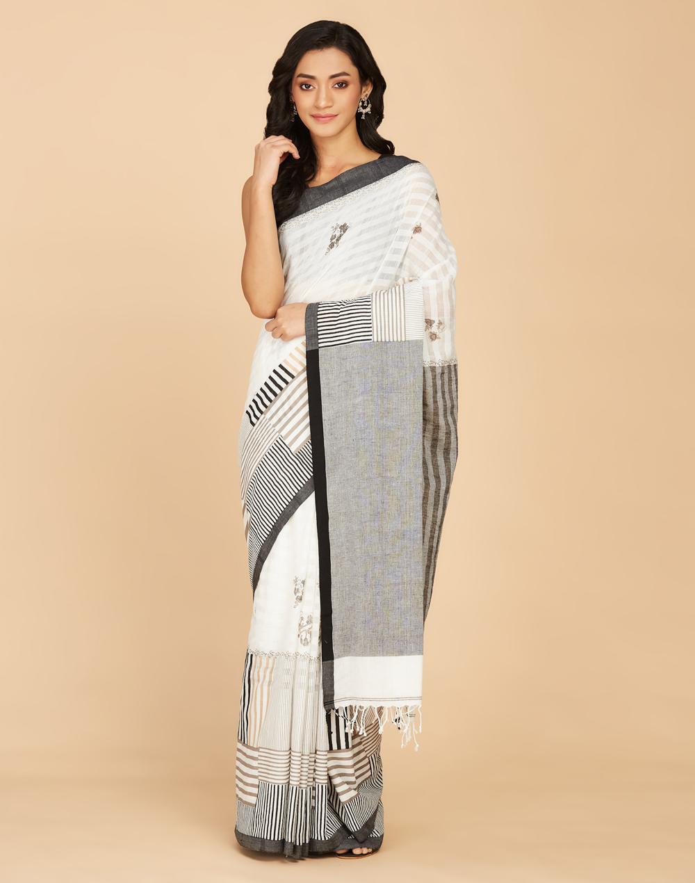 natural cotton hand block printed sari