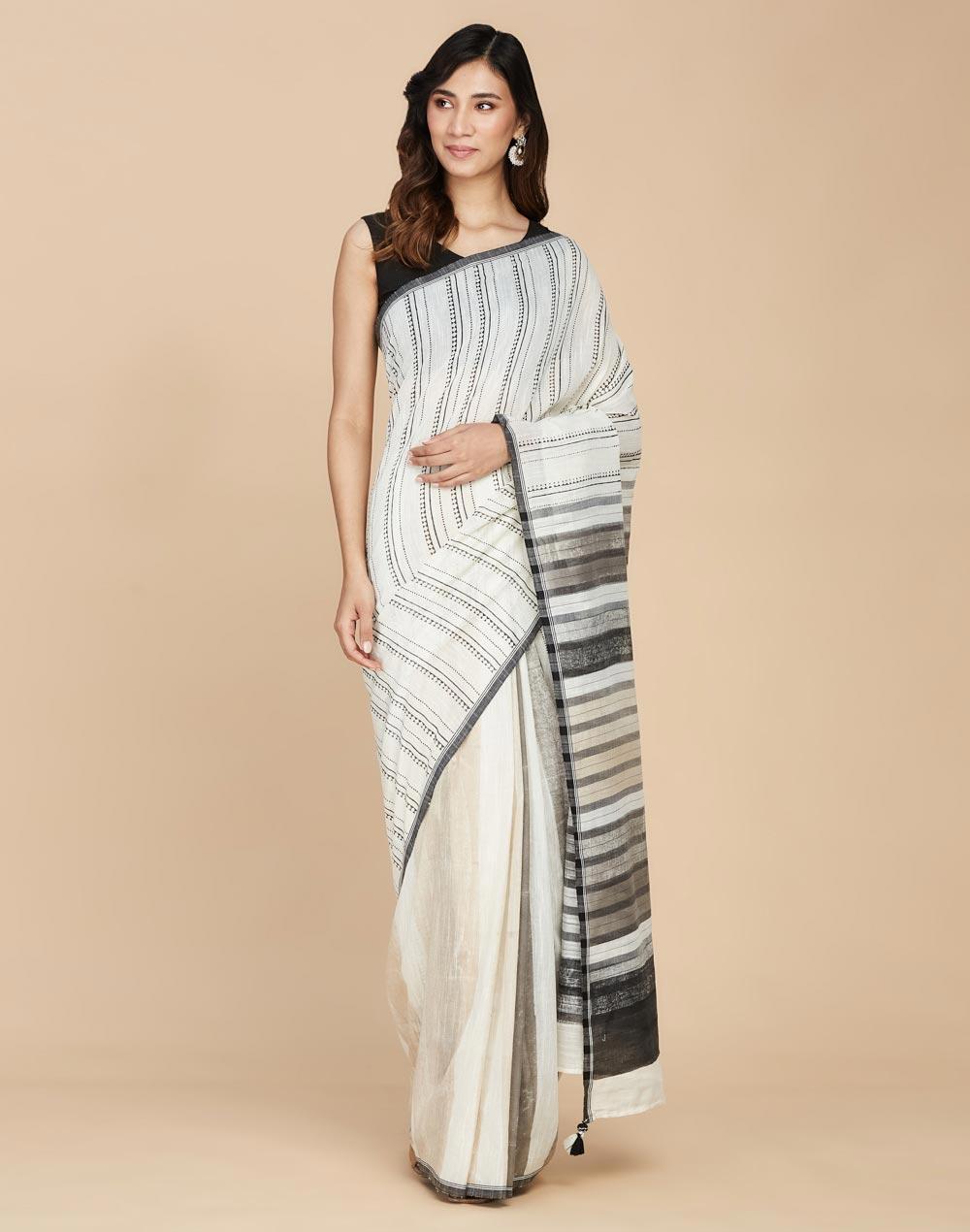 natural cotton hand block printed sari