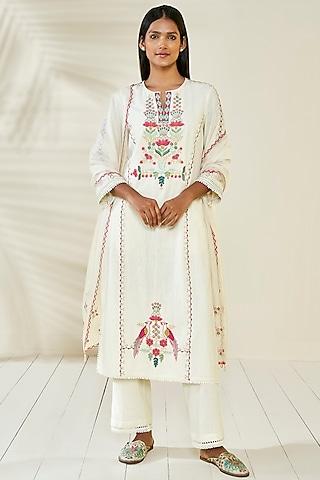 natural cotton khadi embroidered kurta set