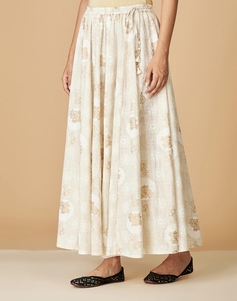 natural cotton printed ghera skirt