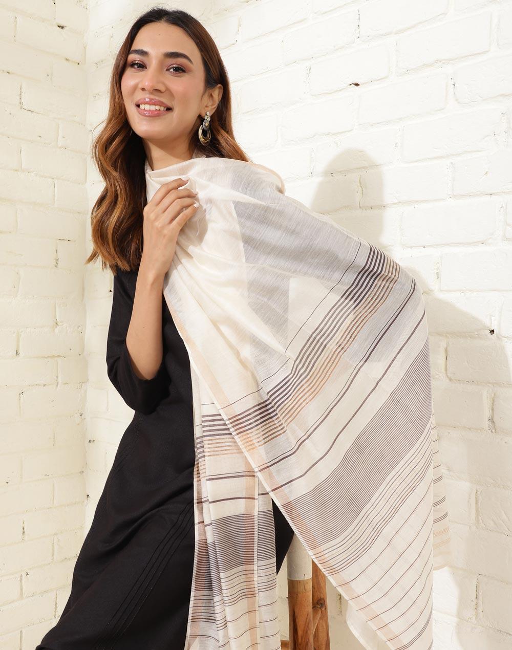 natural cotton silk blend woven stole