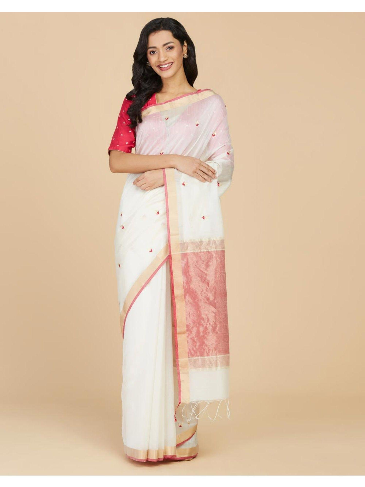 natural cotton silk embroidered chanderi saree with unstitched blouse