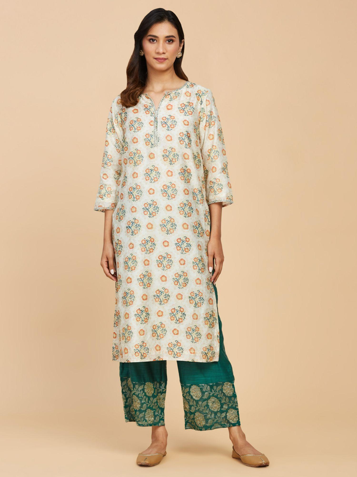 natural cotton silk hand block printed long kurta