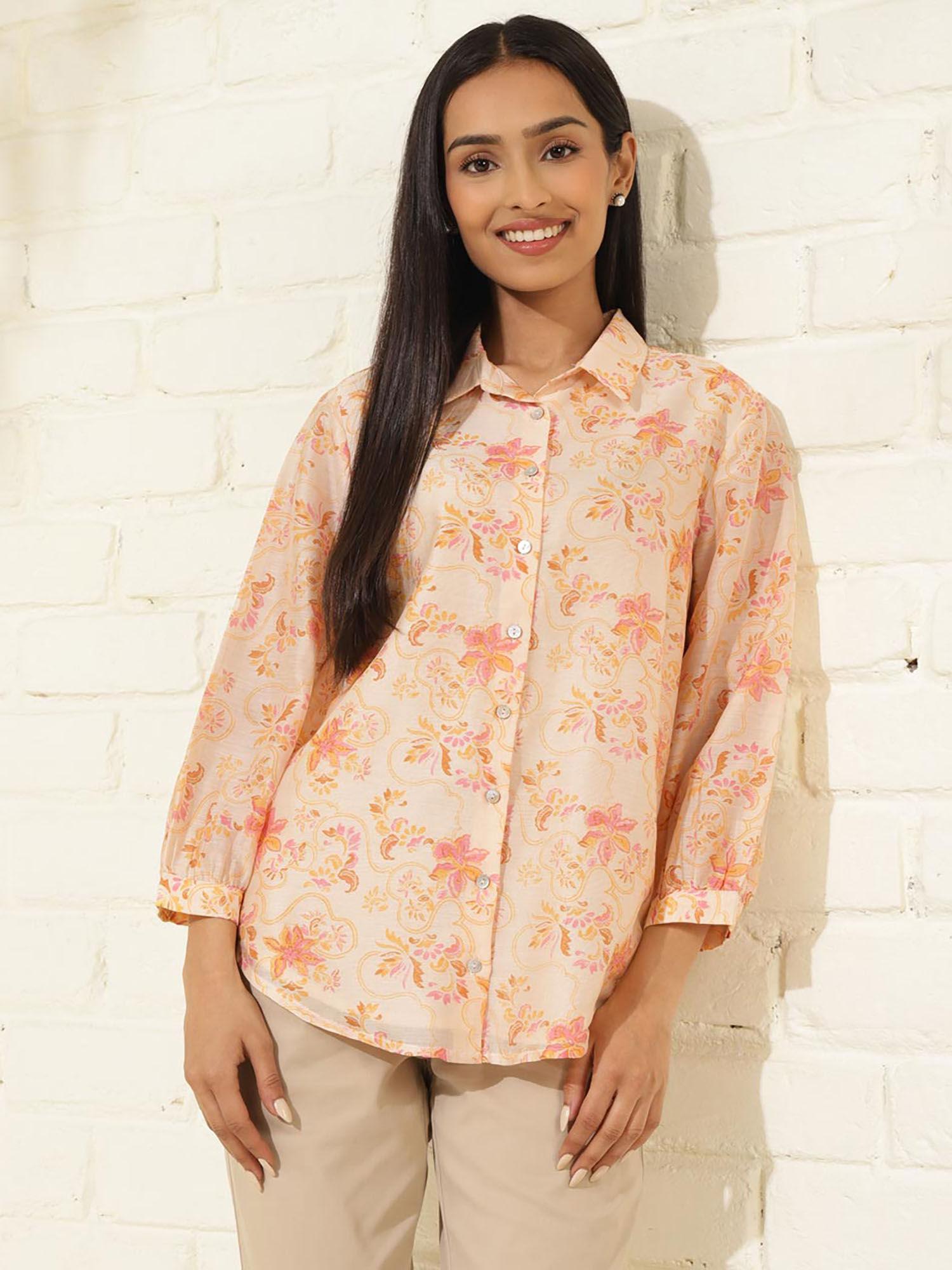 natural cotton silk printed shirt