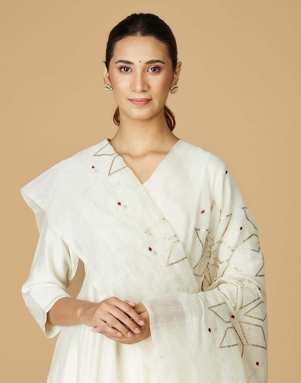 natural geometric cotton silk dupatta