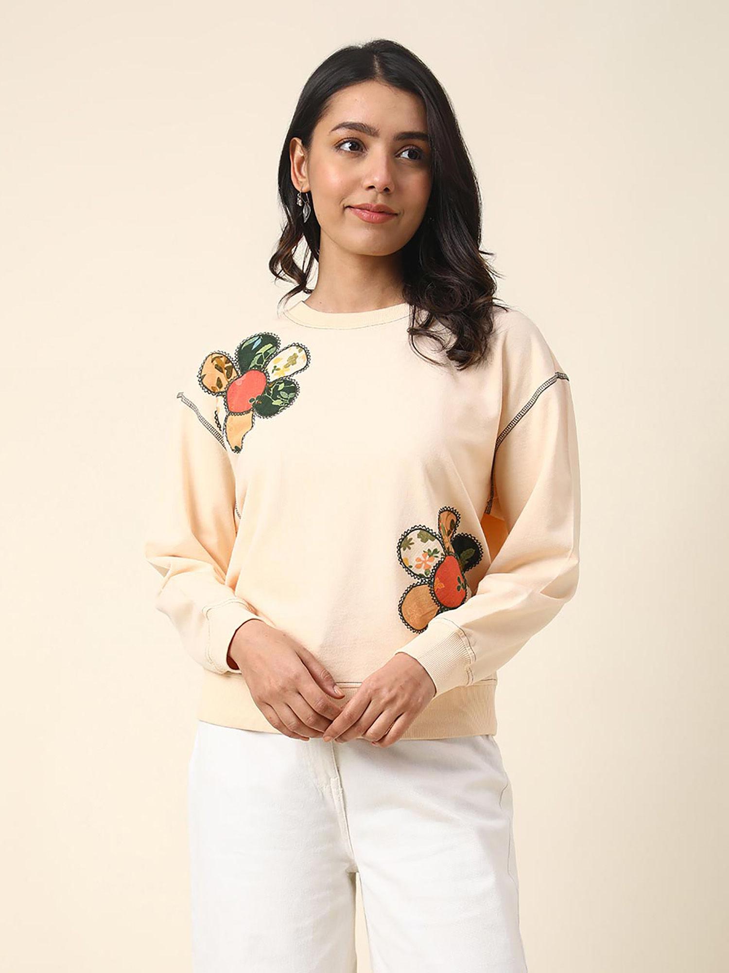 natural ivory cotton applique knitted top