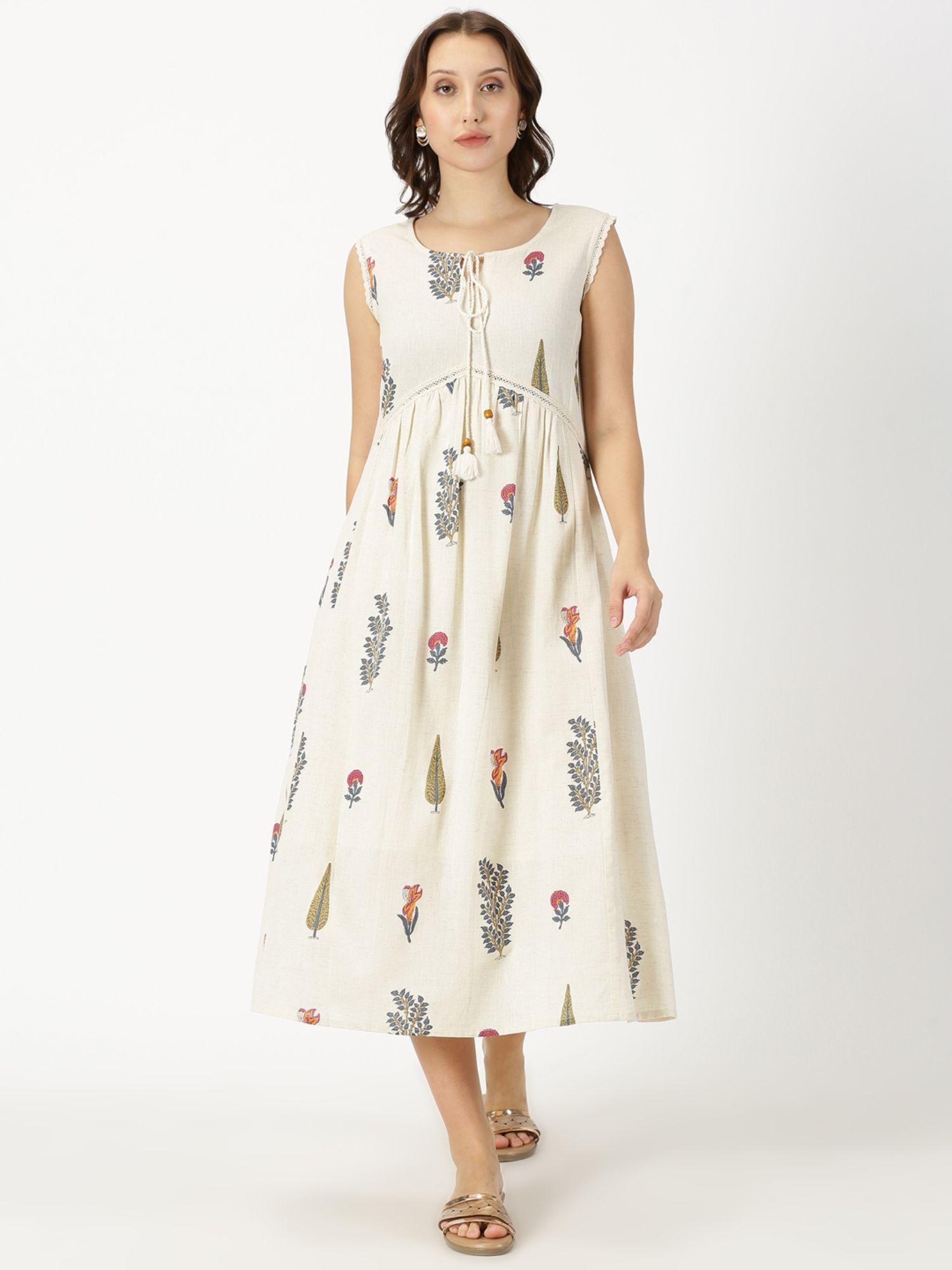 natural mughal print boho midi dress