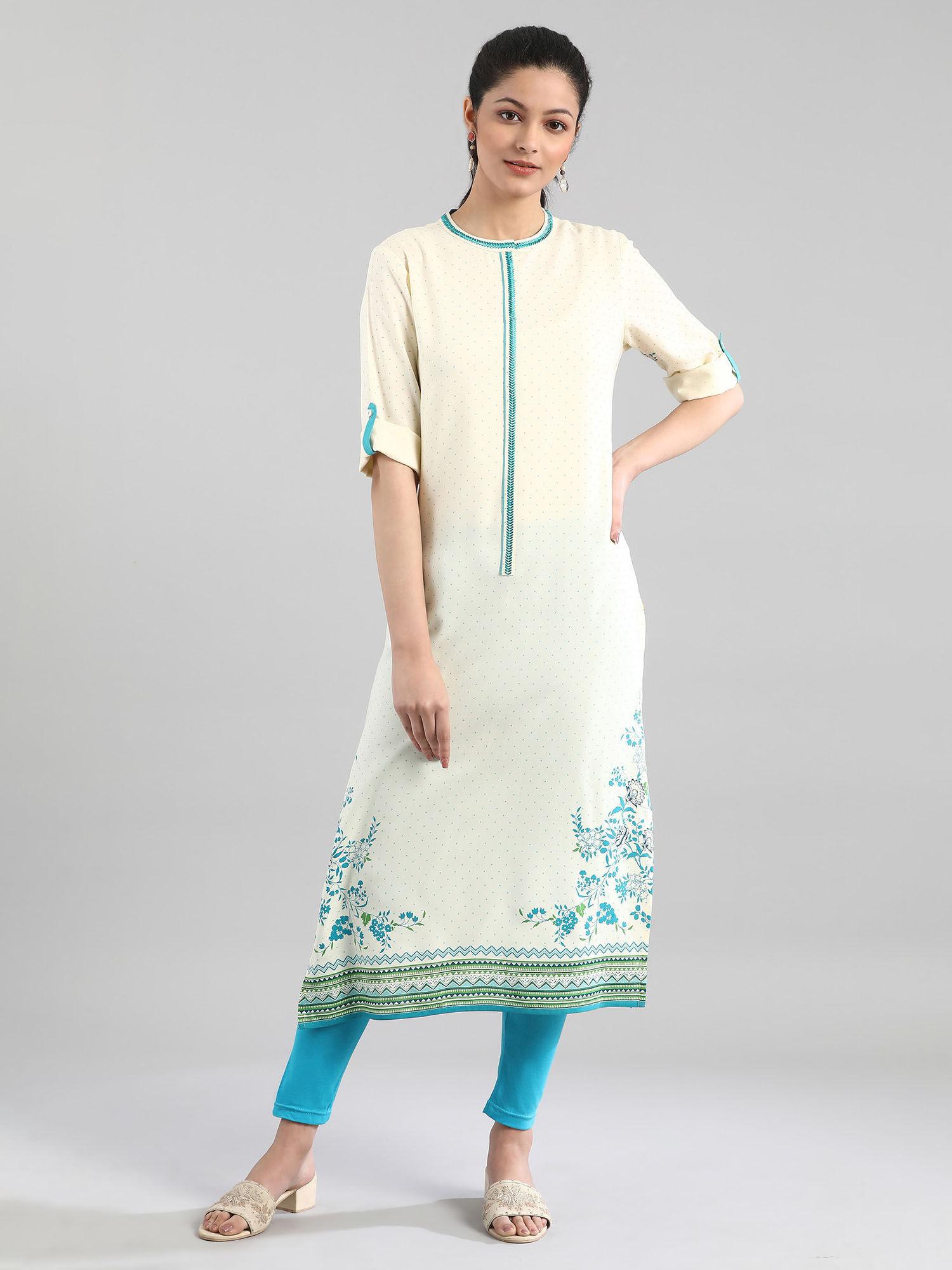 natural off white printed kurta