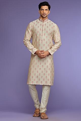 natural onion pink silk kurta set