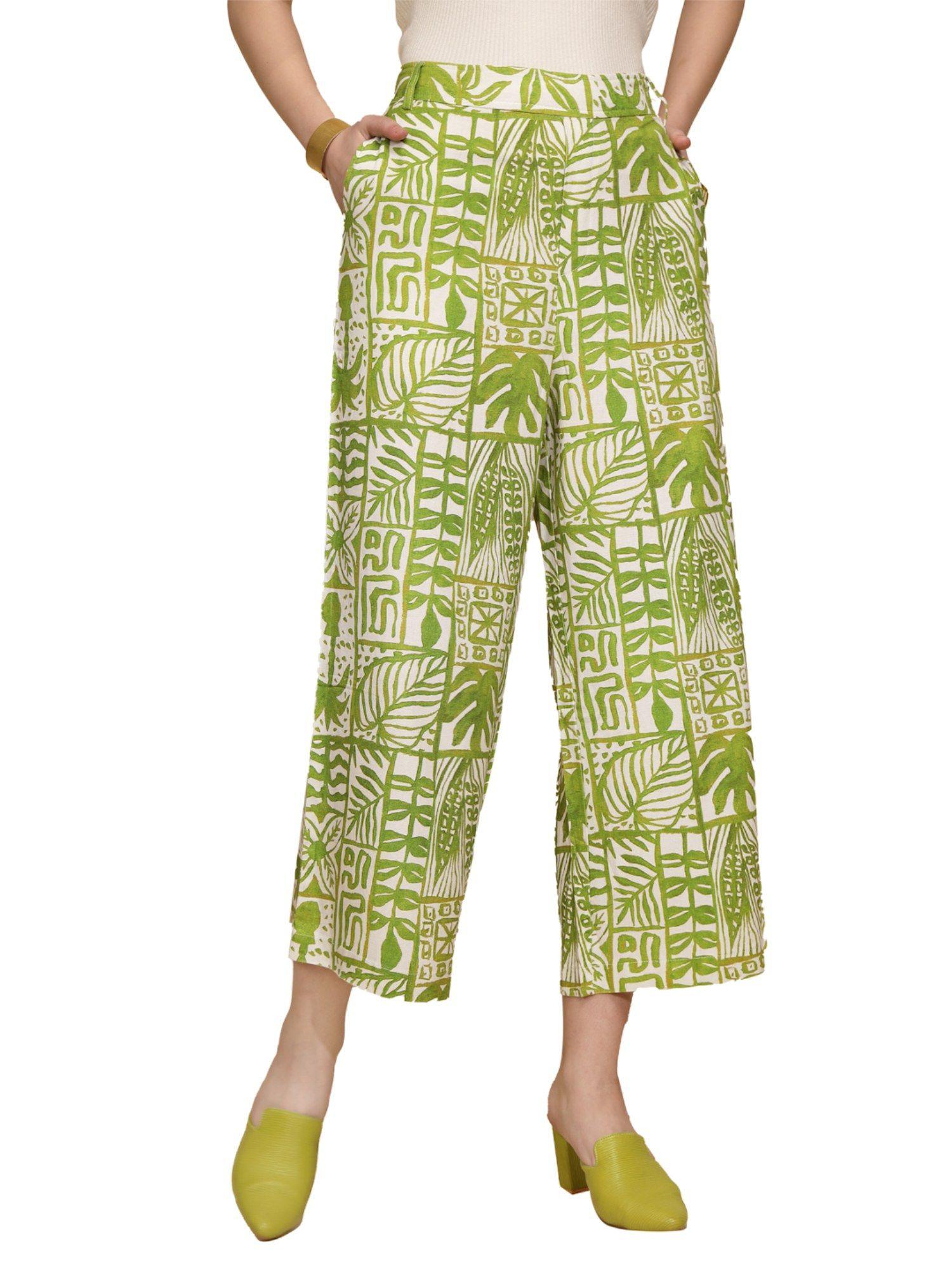 natural print full length cotton trouser for women