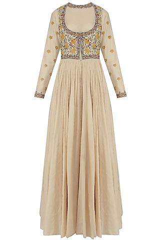 natural thread embroidery front open gown