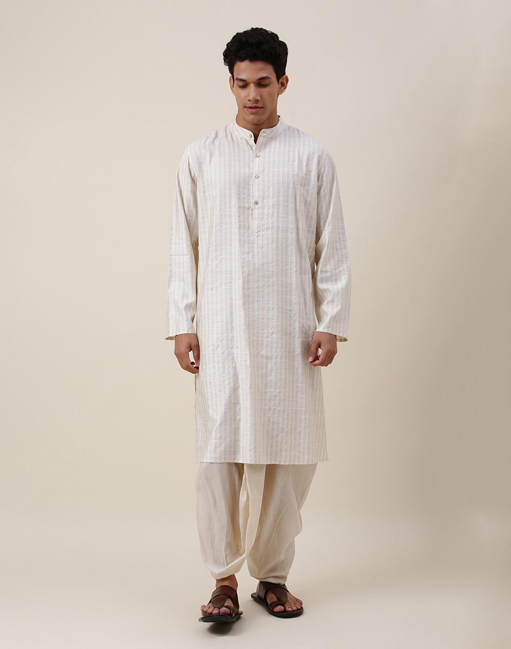 natural viscose blend striped long kurta