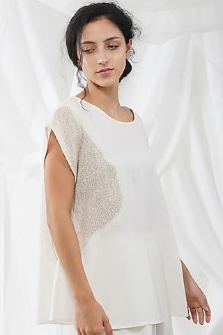 natural white cotton embroidered top