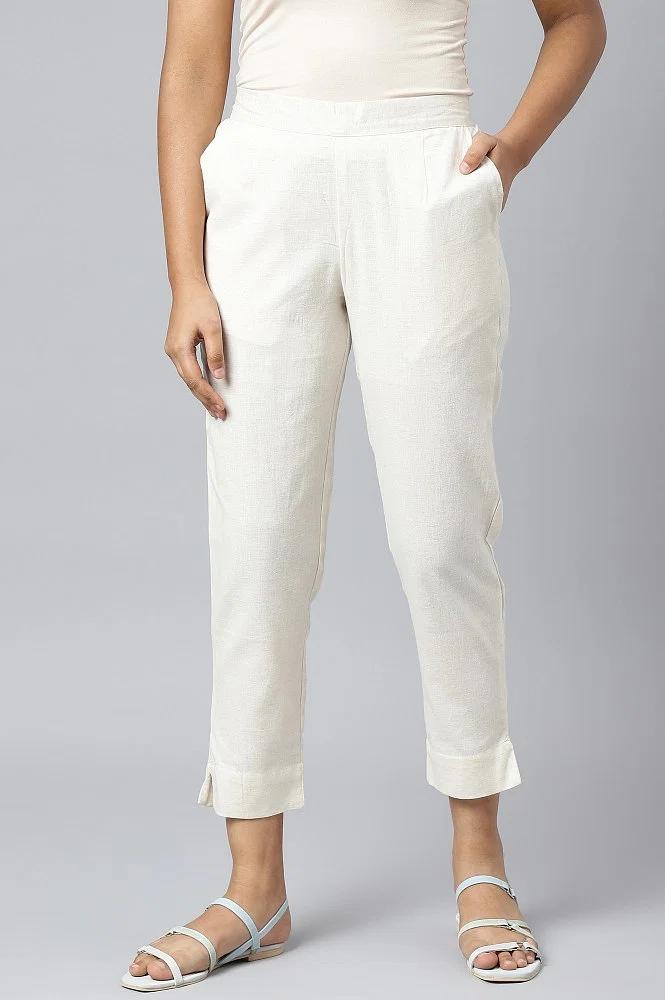 natural white solid trousers