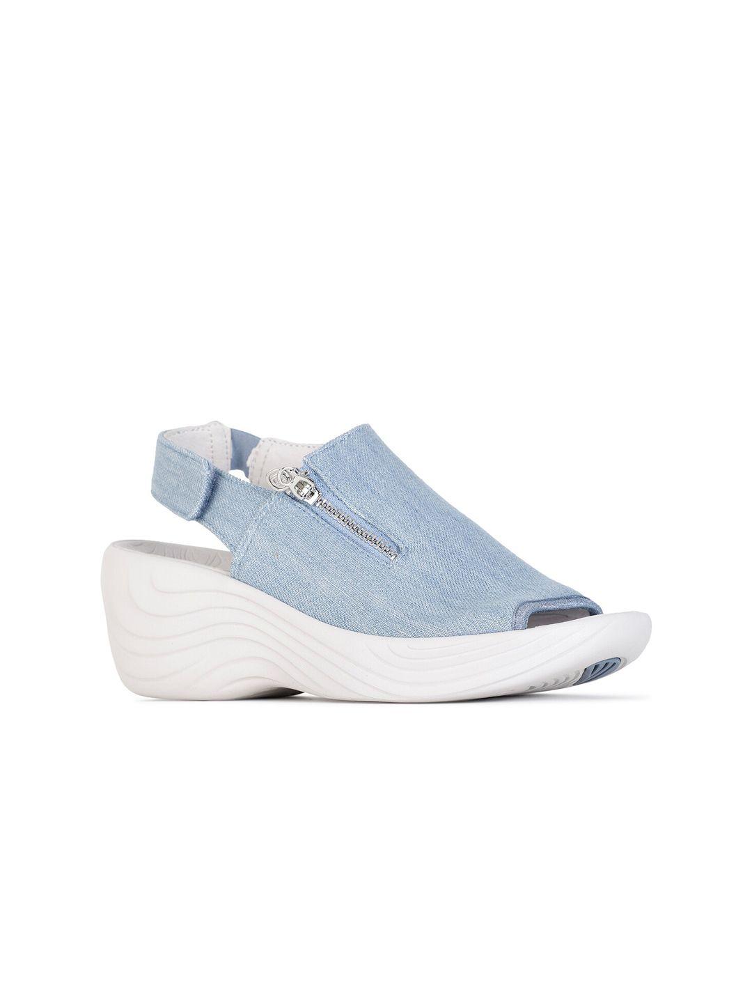 naturalizer women blue & white pu wedge peep toes heels