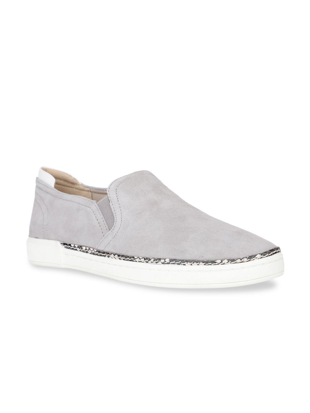 naturalizer women grey solid leather slip-on sneakers