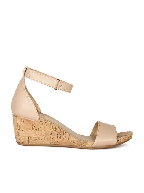 naturalizer by bata women's beige ankle strap wedges